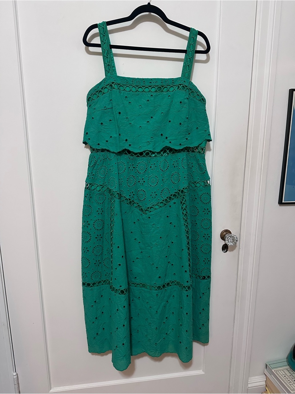 ASOS green cotton floral eyelet maxi sundress e/ cutouts - size 14 - Picture 2 of 12